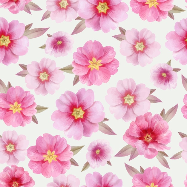 Patroon met delicate roze primula bloemen aquarel illustratie