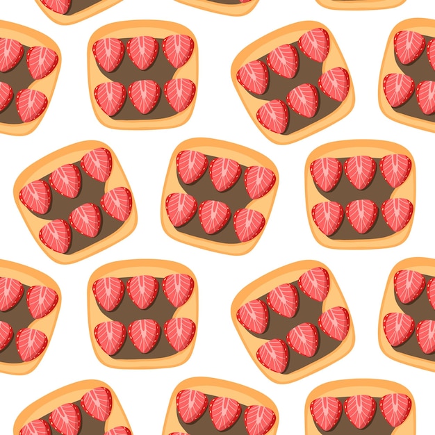 Patroon met een broodje met chocopasta en aardbeien Naadloos patroon met chocoladetoast Vectorillustratie