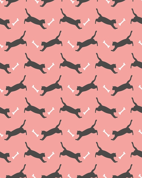 Patroon met grijze katten en botten op een roze achtergrond. Vector illustratie. Dieren, eten, behang