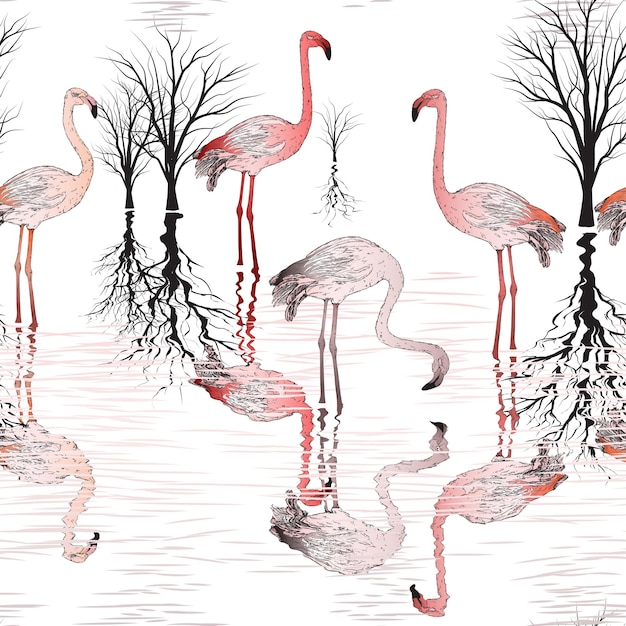 Patroon met groep roze flamingo