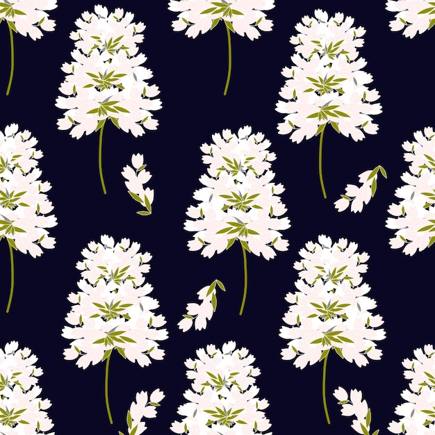 Vector patroon met grote witte bloemen op een donkere achtergrond