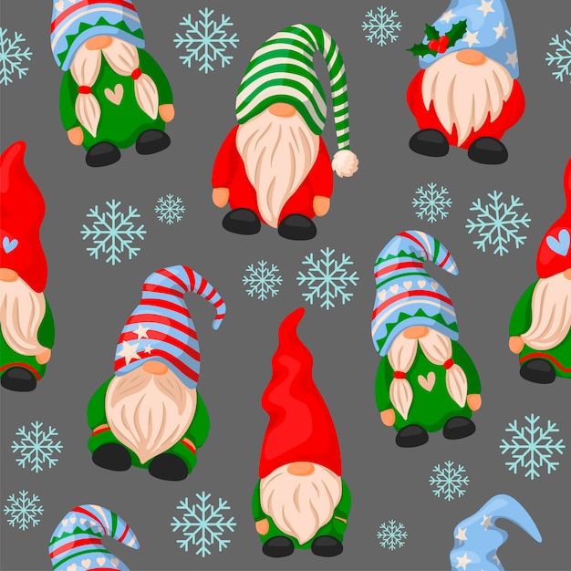 Patroon met kerstkabouters cartoon-stijl