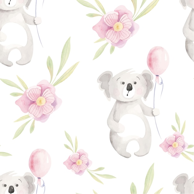 Patroon met koala en bloemen. Tropische illustratie. Naadloos patroon op een tropisch thema