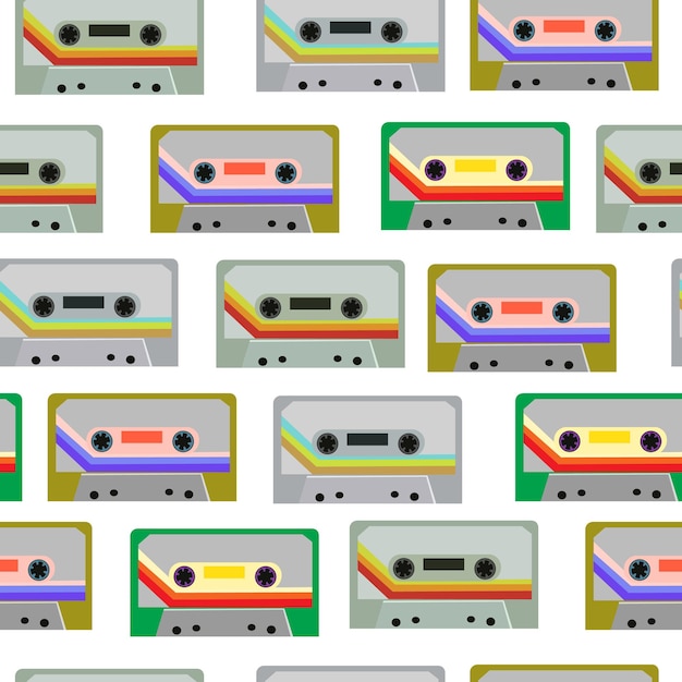 Vector patroon met magnetische cassettes in een vlakke stijl geïsoleerd patroon met cassettes met een sticker met