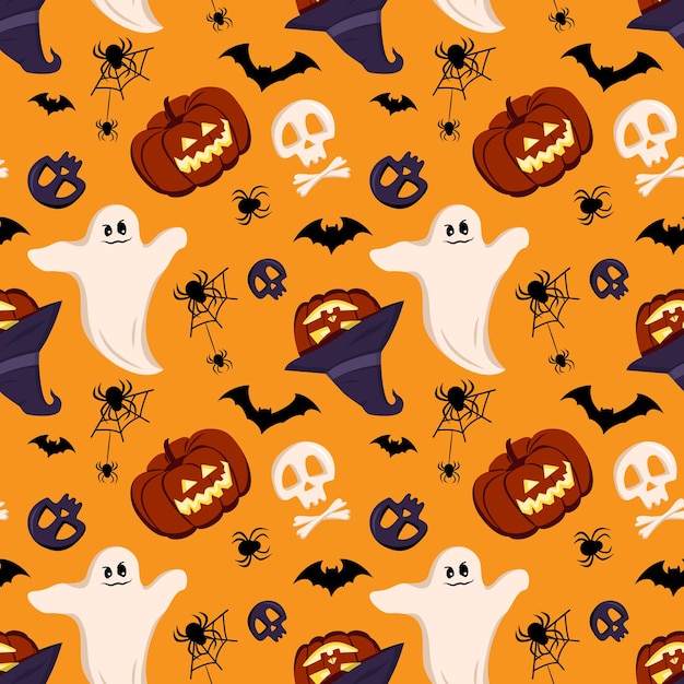 patroon met pompoenen spoken schedels vleermuizen en spinnen halloween