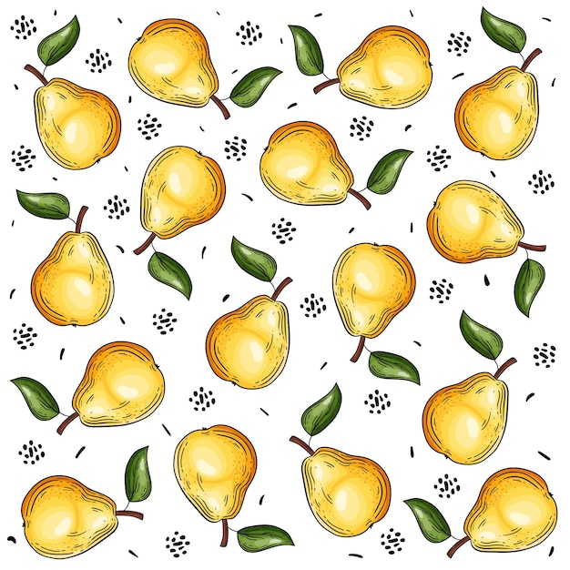 Patroon met rijpe gele peren gele kleur met de hand getekend