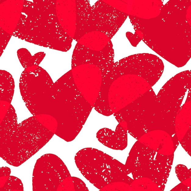 Vector patroon met rode getextureerde harten. naadloze kleurrijke romantische achtergrond.