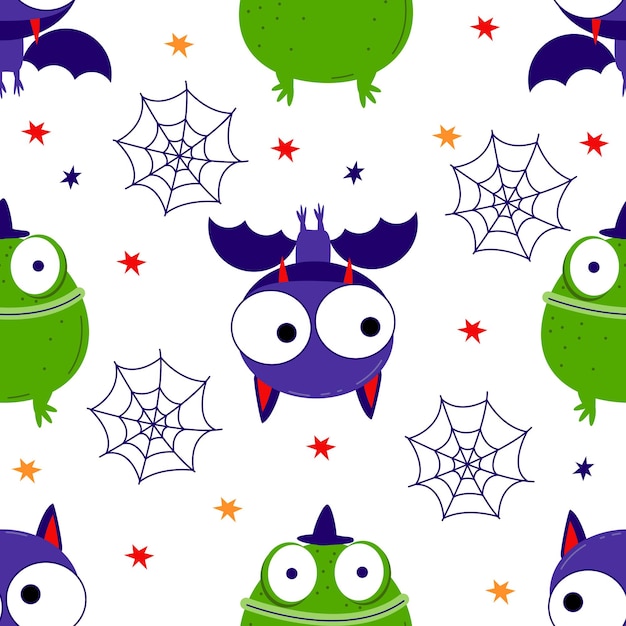 patroon met vleermuis en kikker pad monster karakter Halloween vector illustratie