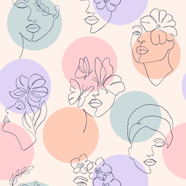 Vector patroon met vrouwengezichten en kleurcirkels