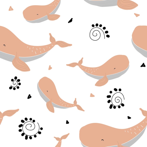 Patroon met walvis in Scandinavische stijl