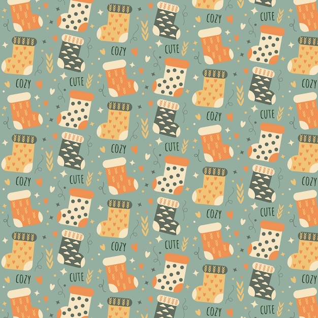 Vector patroon met winter sokken met verschillende ornamenten in de gezellige stijl