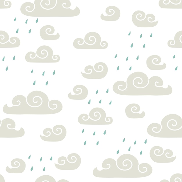 Patroon met wolken in vlakke stijl hand getrokken vectorillustratie