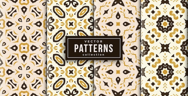 Patroon ornament stijl batik kleur set van vier. naadloze achtergrond set