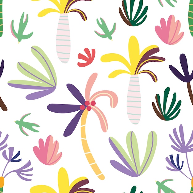 Patroon van abstracte tropische palmen struiken zwaluwen cute jungle regenwoud boom summer kids doodle