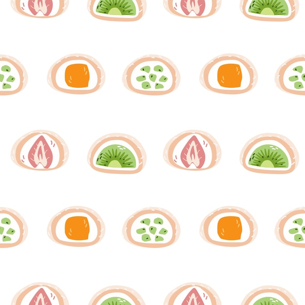 Patroon van Daifuku mochi Snoepjes Asianfood Handgetekende illustratie Herhaal achtergrond voor behang