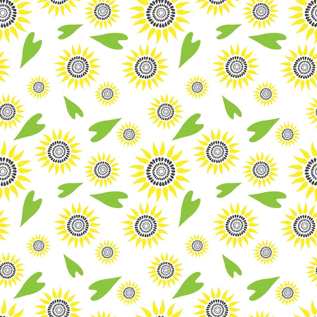 Patroon van gestileerde zonnebloem en bladeren