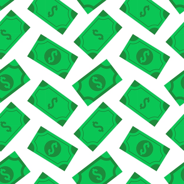 Vector patroon van groene bankbiljetten op witte achtergrond geld cartoon vector naadloze patroon