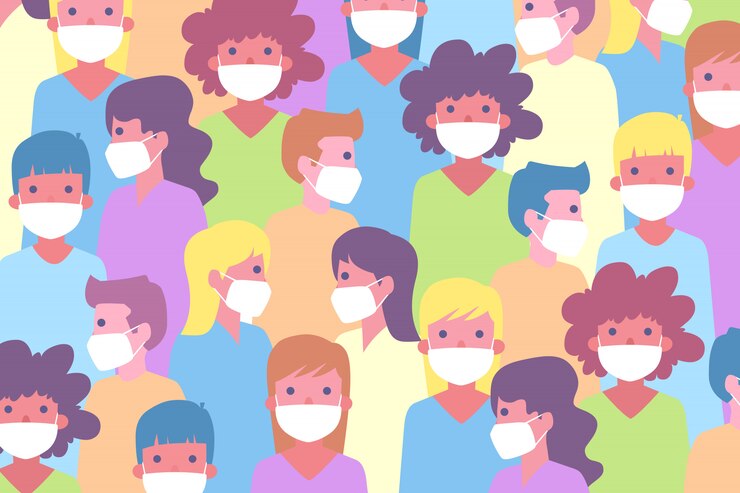 Patroon van mensen die masker in vlak ontwerp dragen