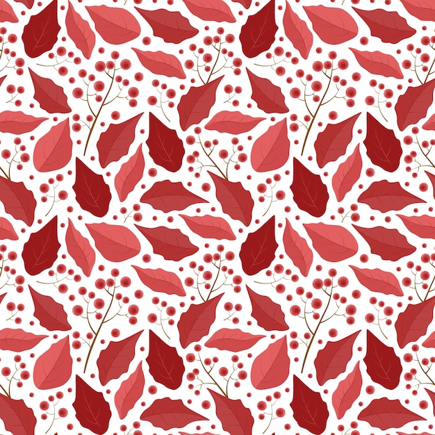 Vector patroon van poinsettia bladeren en rode bessen op een tak