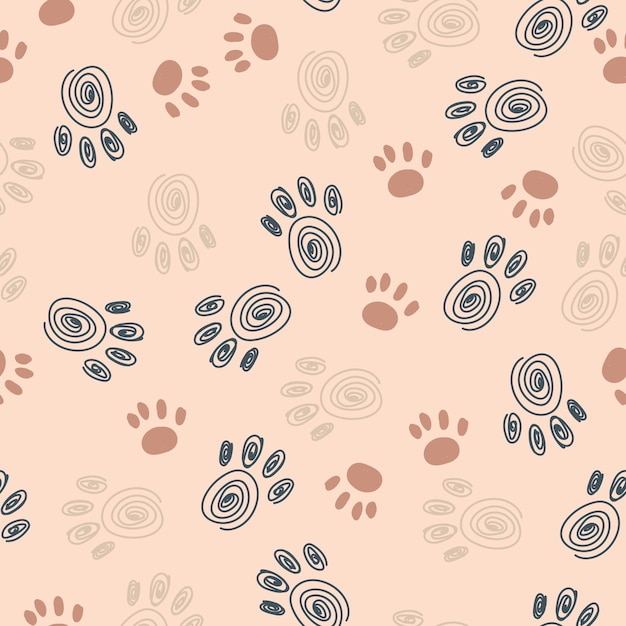 Patroon van pootafdrukken afdrukken in pastelkleuren van dierensporen vrije hand naadloos patroon vector illustratie