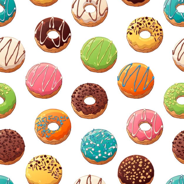 Patroon van vector donuts versierd met toppings