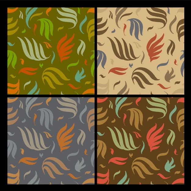 Patroon verschillende bladeren op verschillende kleuren achtergronden set
