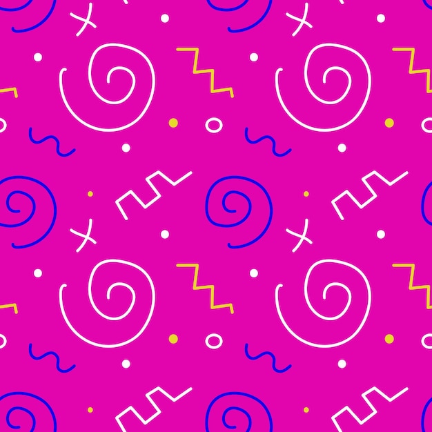 Pattern 90s of spirals and squiggles Hand drawn illustration Repeat background for wallpaper