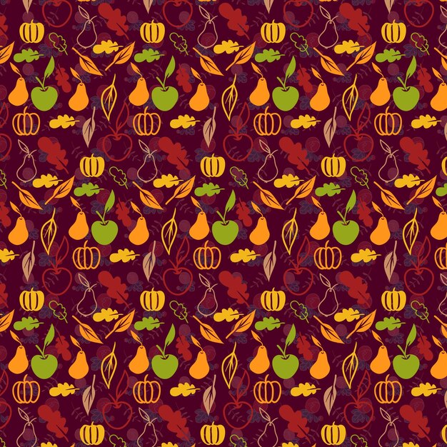 Vector a pattern of apples and pears on a purple background