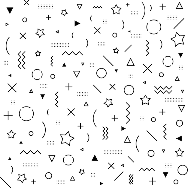 パターンの背景幾何学的なベクトル抽象的なシームレスなデザインファッションモダンなテクスチャレトロ80年代90年代のグラフィックシンプルな黒と白のスタイルヒップスターの壁紙線の形幾何学的なパターンの背景