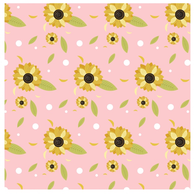 Pattern background of sunflower and leaf