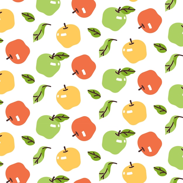 Фон узора с зелеными яблоками, апельсинами и листьями