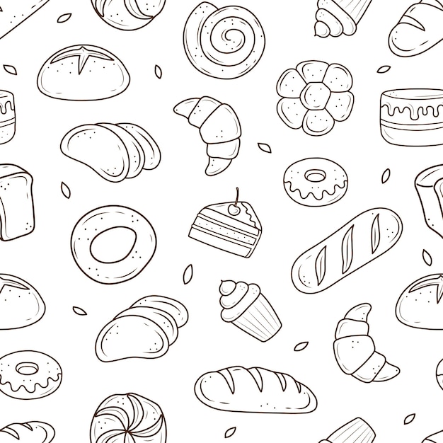 A pattern of baked goods drawn