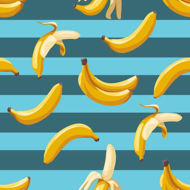 Pattern of bananas on the background of stripes