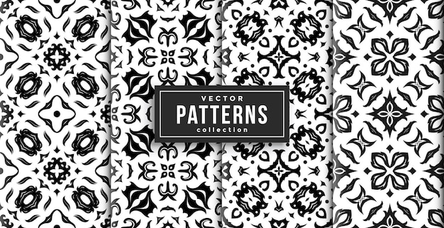 Pattern batik style black and white colors set of four. seamless background set