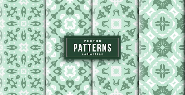 Vector pattern batik style green and white colors set of four. seamless background set