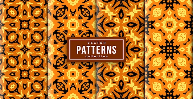 Vector pattern batik style yellow colors set of four. seamless background ready to print