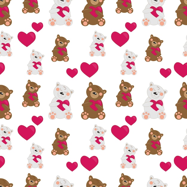 Pattern bears brown and polar with hearts