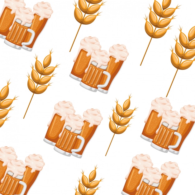 Pattern beer with foam and wheat icon