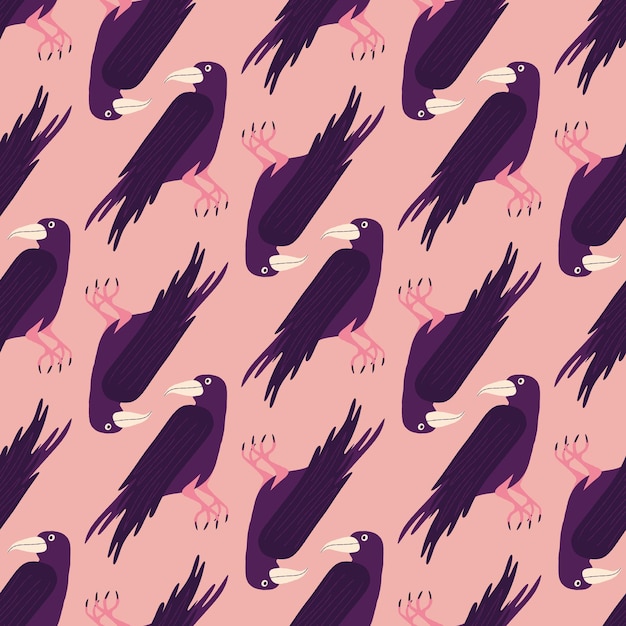 A pattern of birds with purple feathers