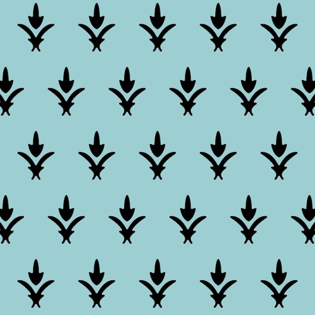 A pattern of black leaves on a blue background