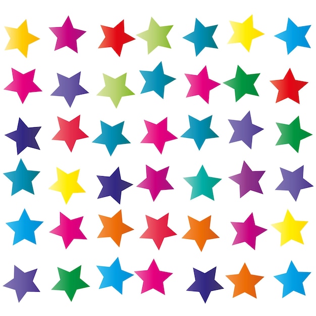 Vector pattern of bright colorful stars on white background