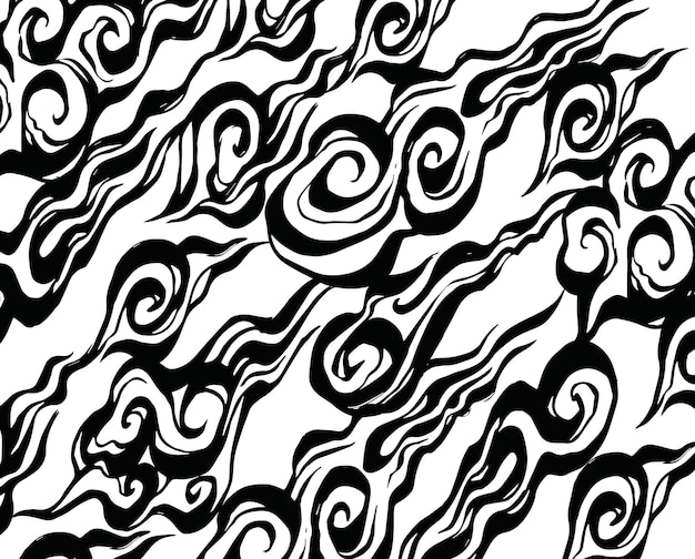 Vector pattern of brush ink traditional clouds ornament in doodle vintage style