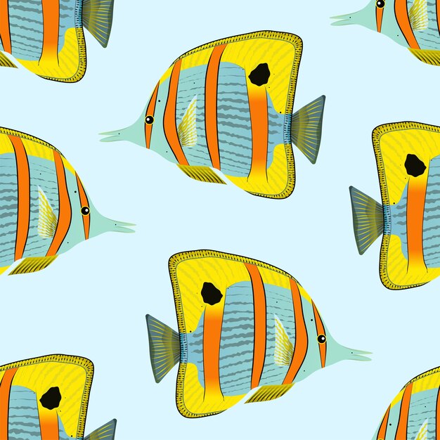 Vector pattern of butterfly fish. exotic coral reef underwater animal.