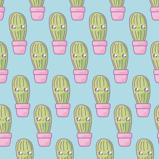 Pattern of cactus tropicals in pot plant kawaii style