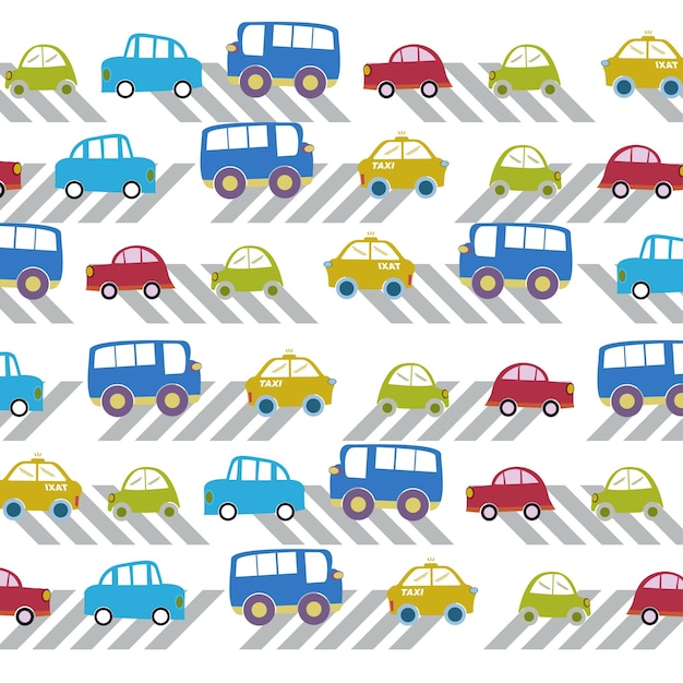 Pattern car taxi and bus vector Funny illustration for kids