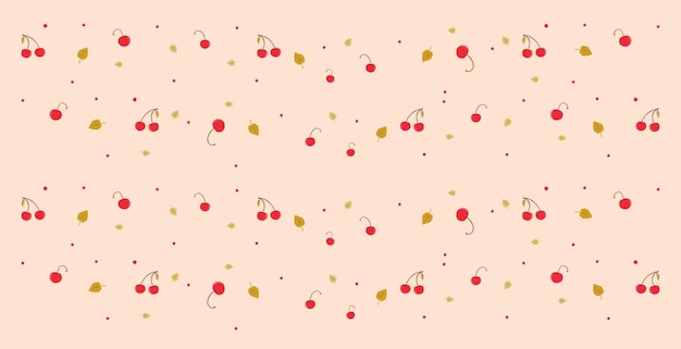 Vector pattern of cherries and leaves on a bright background
