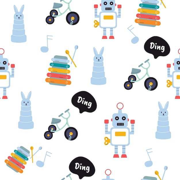 Pattern of children's toy robot bicycle Vector