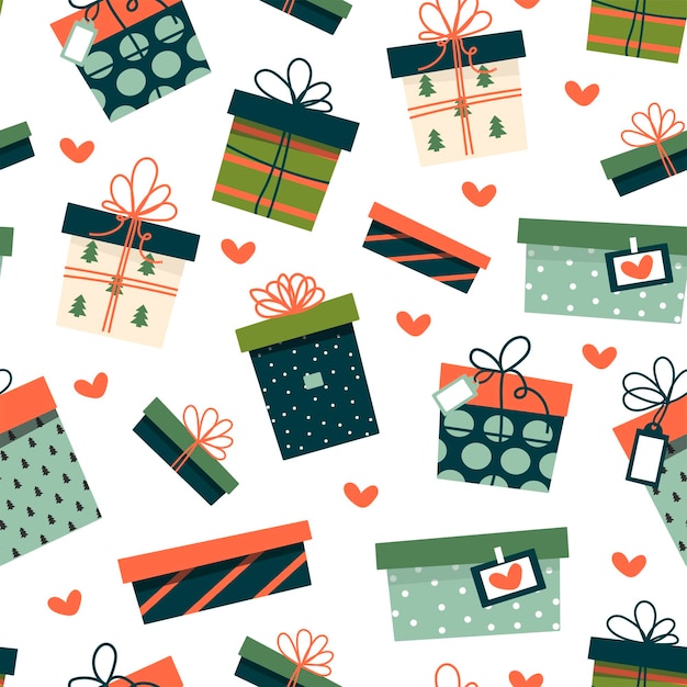 A pattern of Christmas gifts. cartoon style
