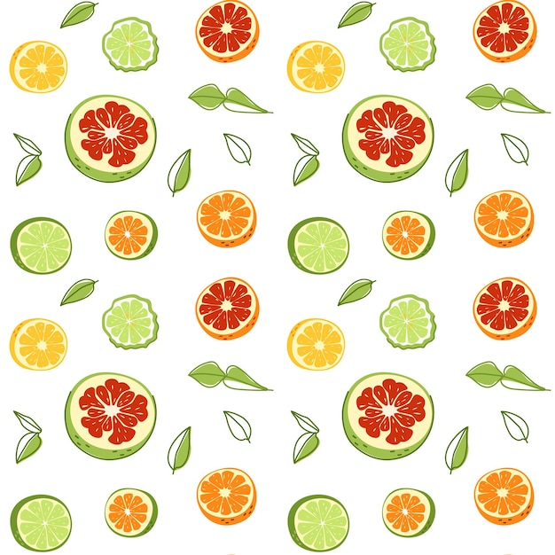 Pattern of citrus fruit slices Pomelo Hand drawn illustration Repeat background for wallpaper