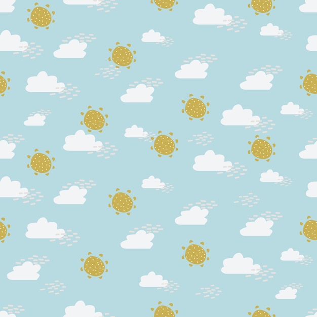 a pattern of cloud and sun in blue background